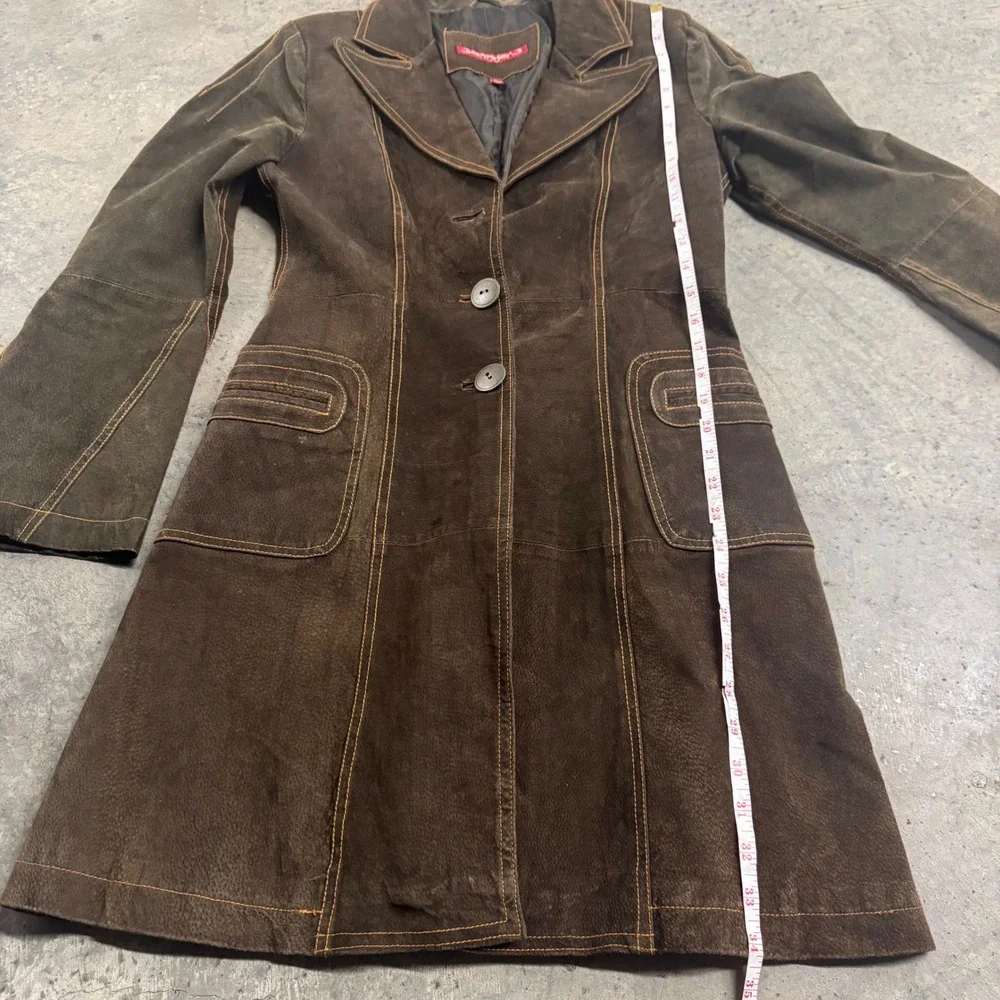 Jennyfer J VTG Y2k Women's Brown Leather Pennylane Coat Jacket S/M Retro Western - Picture 7 of 8